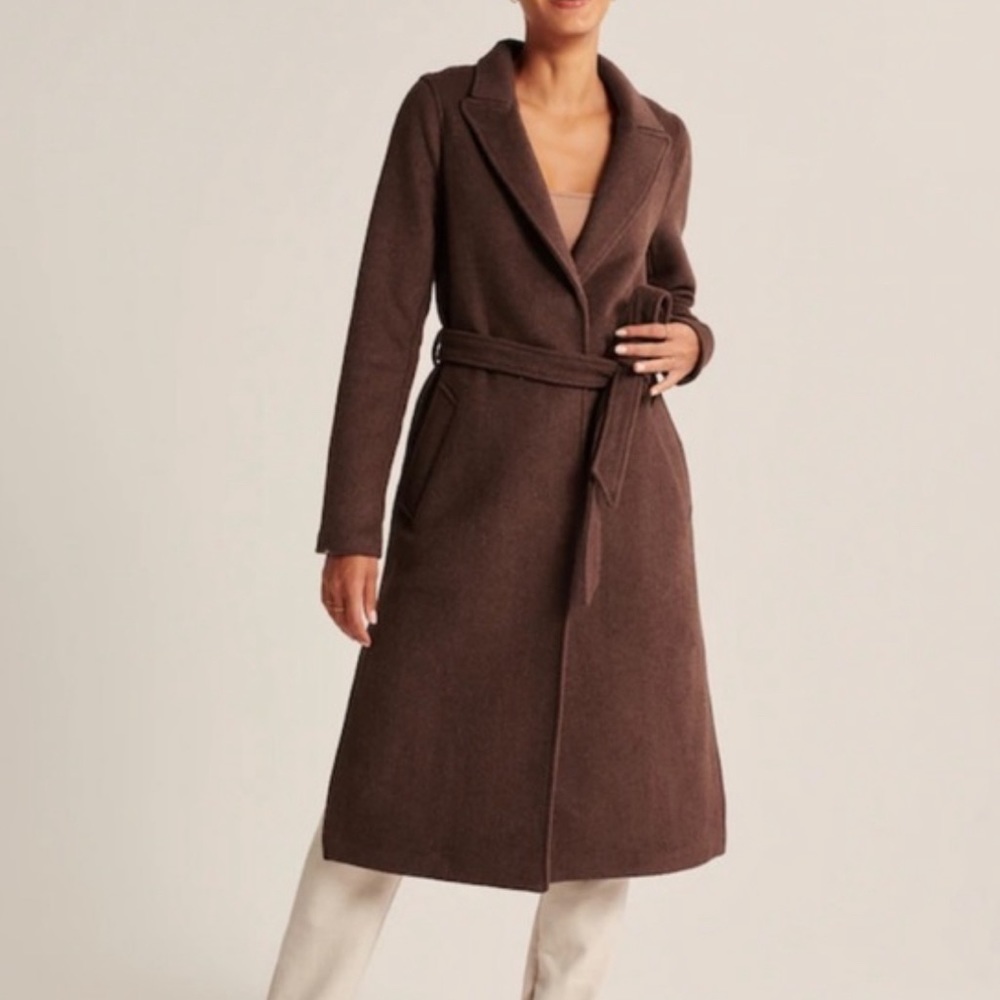 Abercrombie & Fitch Brown Belted Wool-Blend Long Trench Coat